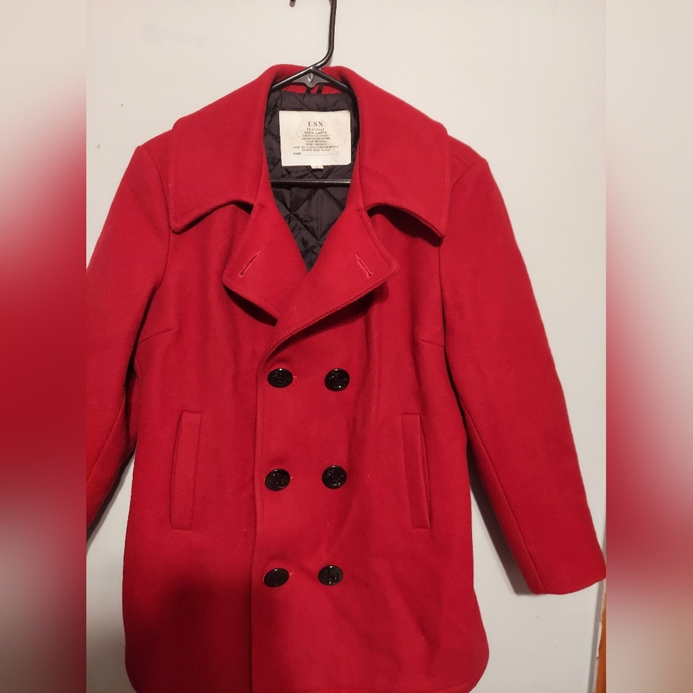 Vintage US Navy Red Pea Wool Coat Size Small Old Money Preppy Military Heritage